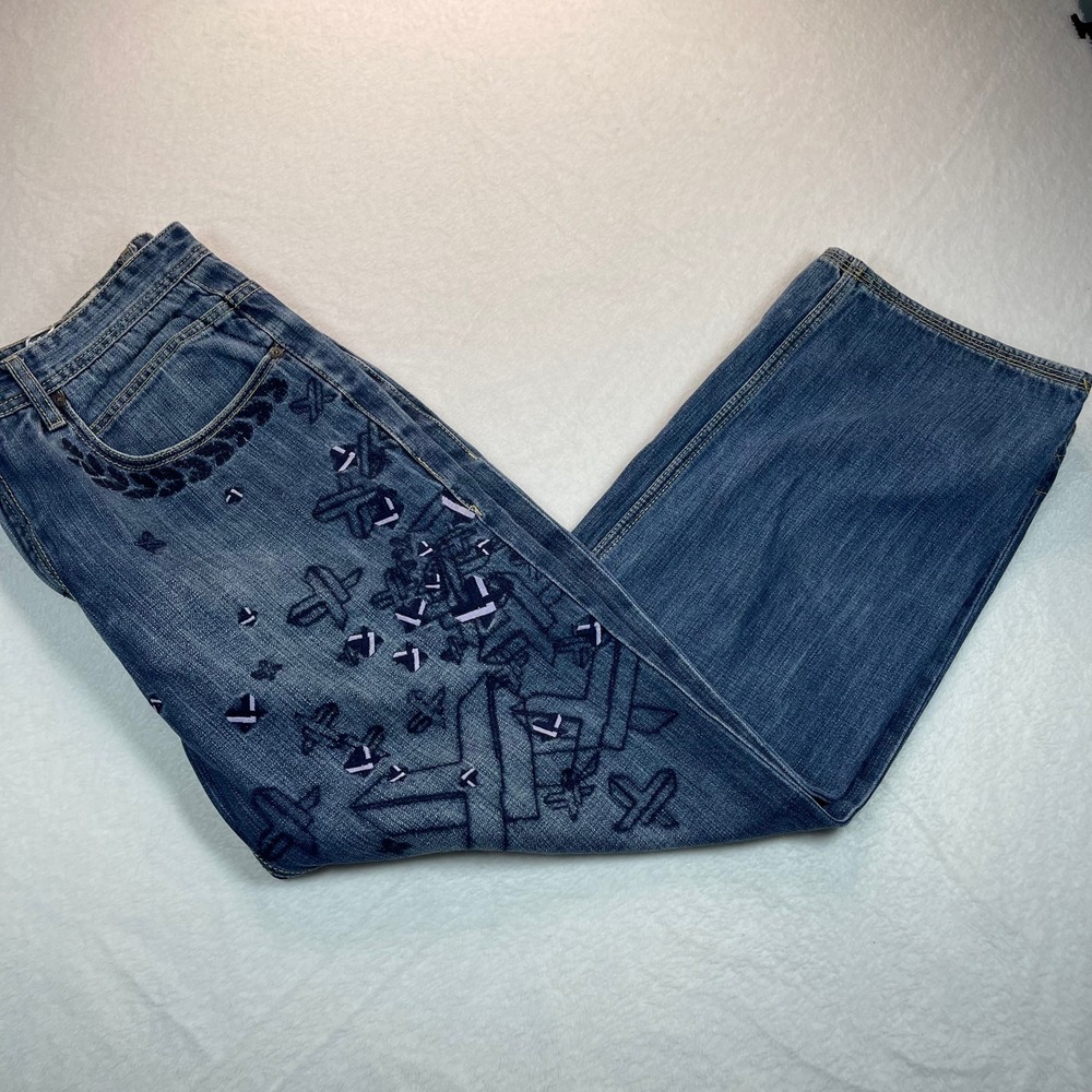 Phat Farm X Jeans Mens 36 Blue Embroidered Baggy Y2K Streetwear Skater Hip Hop